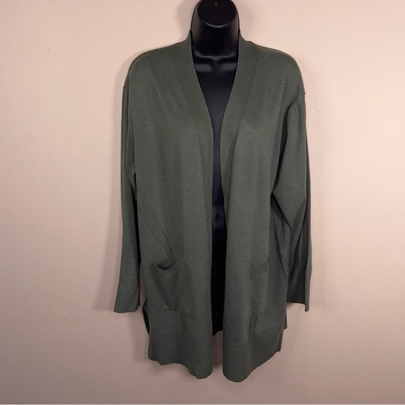 NWOT 0X Olive Green Lightweight Cardigan Sweater Long Sleeve Open Front Shrug - Picture 9 of 12